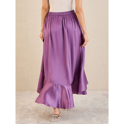 First Resort by Ramola Bachchan Lilac Satin Broad Frill Midi Skirt