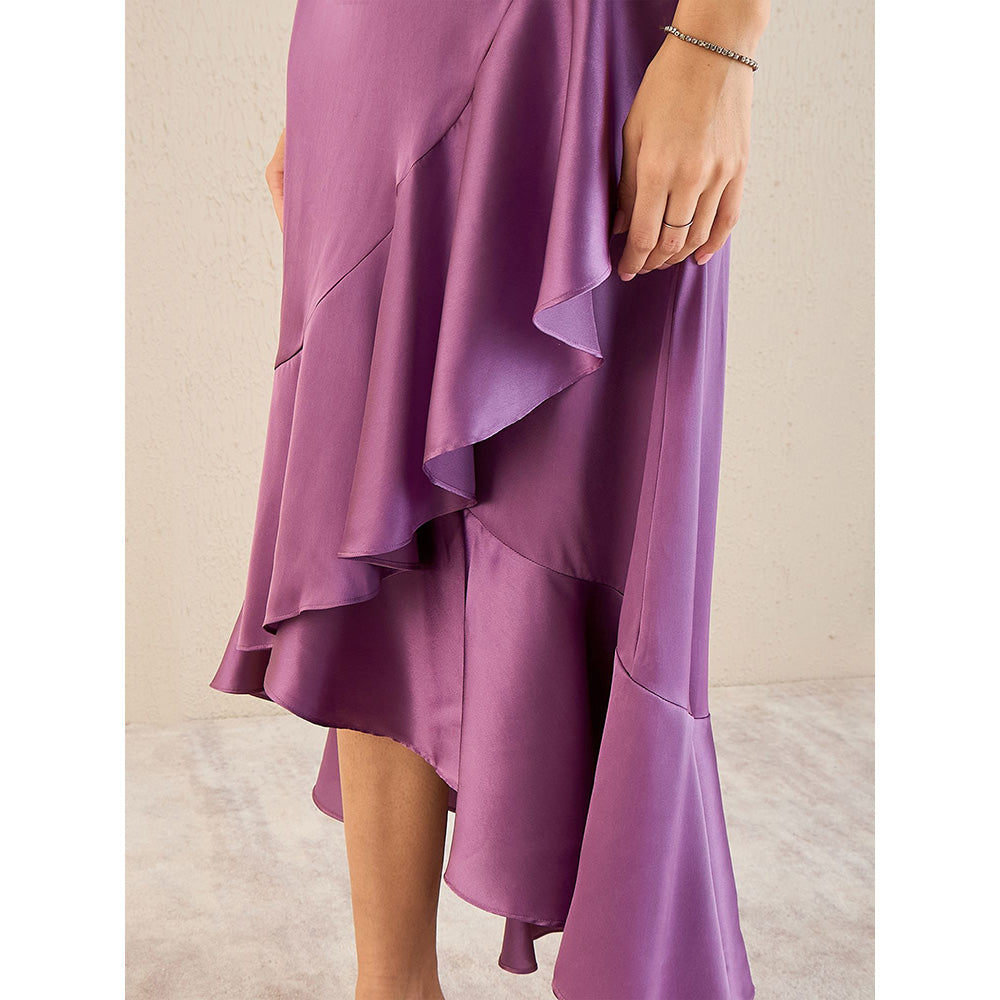 First Resort by Ramola Bachchan Lilac Satin Broad Frill Midi Skirt