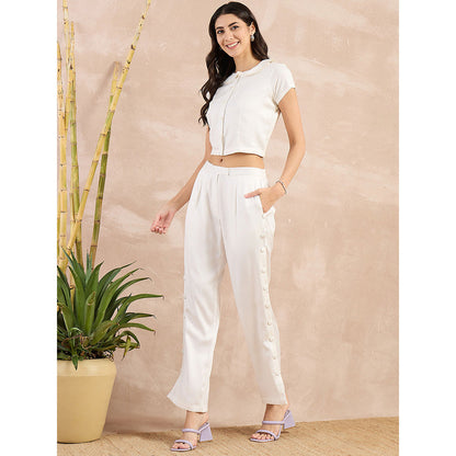 First Resort by Ramola Bachchan Off White Herringbone Crop Shirt
