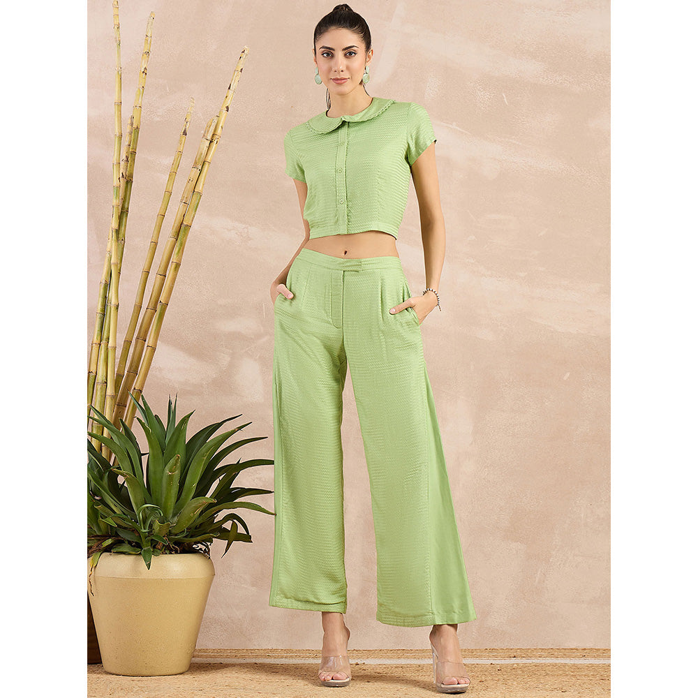 First Resort by Ramola Bachchan Pastel Green Herringbone Crop Shirt