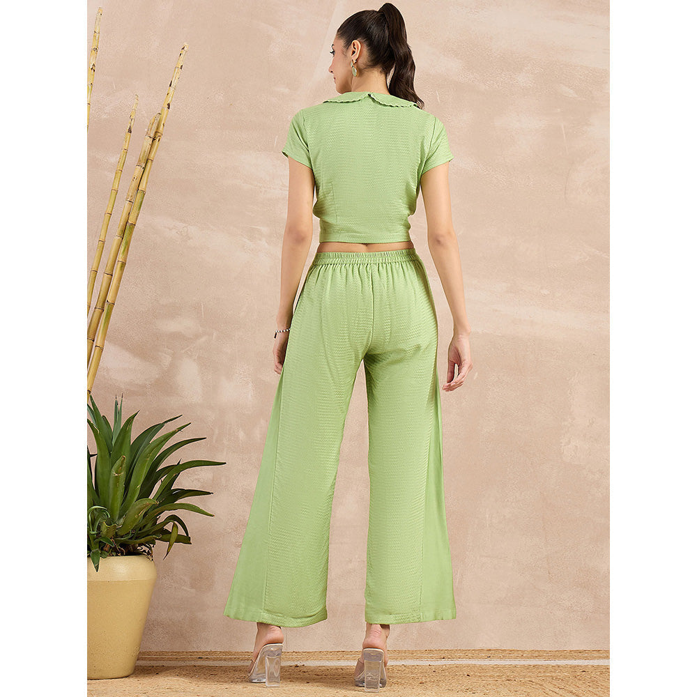 First Resort by Ramola Bachchan Pastel Green Herringbone Crop Shirt