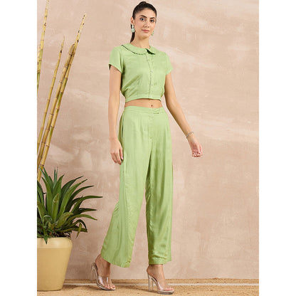 First Resort by Ramola Bachchan Pastel Green Herringbone Crop Shirt