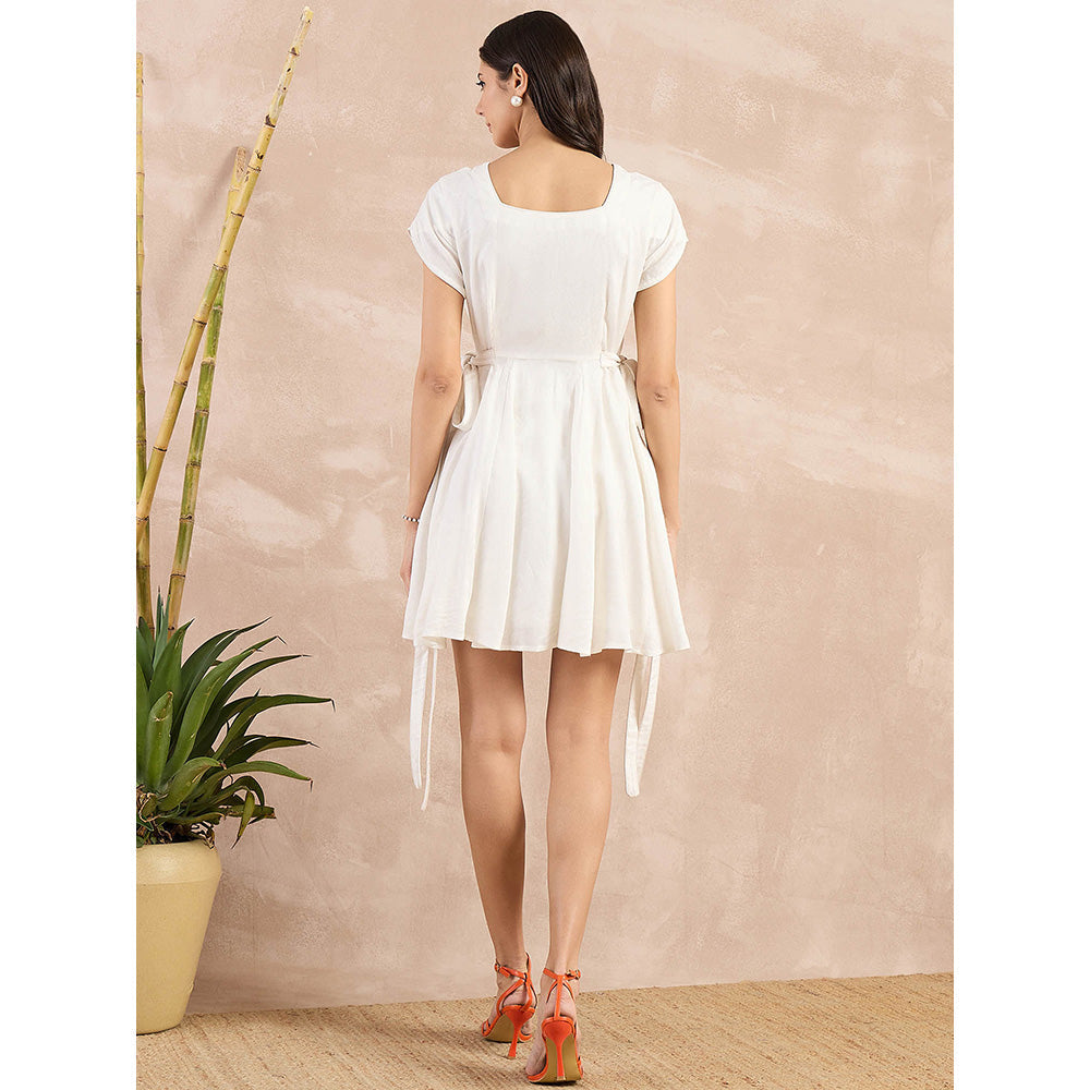 First Resort by Ramola Bachchan White Herringbone Side Strap Short Dress