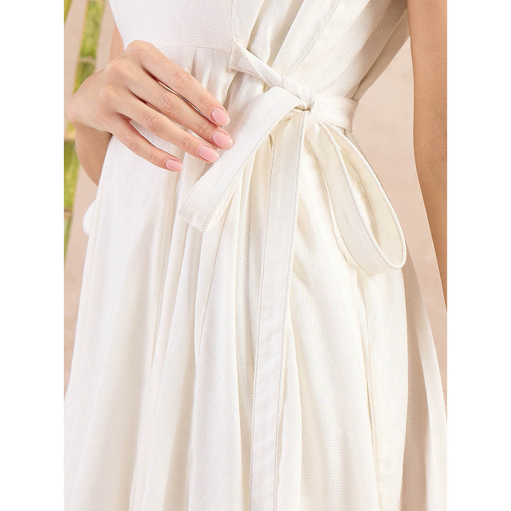 First Resort by Ramola Bachchan White Herringbone Side Strap Short Dress