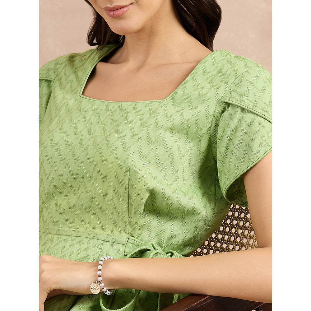 First Resort by Ramola Bachchan Pastel Green Herringbone Side Strap Short Dress