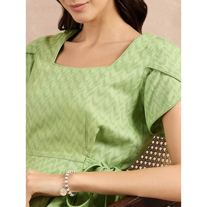 First Resort by Ramola Bachchan Pastel Green Herringbone Side Strap Short Dress