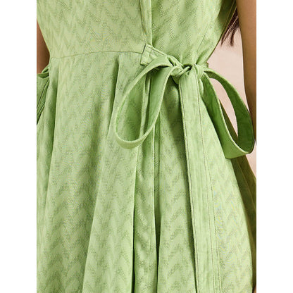 First Resort by Ramola Bachchan Pastel Green Herringbone Side Strap Short Dress
