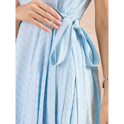 First Resort by Ramola Bachchan Sky Blue Herringbone Side Strap Short Dress