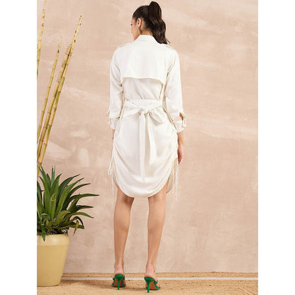 First Resort by Ramola Bachchan Off-White Herringbone Trench Dress With Belt (Set of 2)