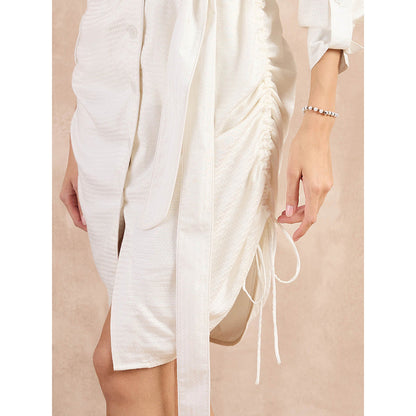 First Resort by Ramola Bachchan Off-White Herringbone Trench Dress With Belt (Set of 2)