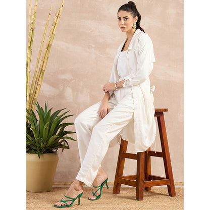 First Resort by Ramola Bachchan Off-White Herringbone Trench Dress With Belt (Set of 2)