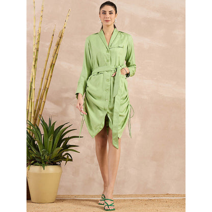 First Resort by Ramola Bachchan Pastel Green Herringbone Trench Dress With Belt (Set of 2)