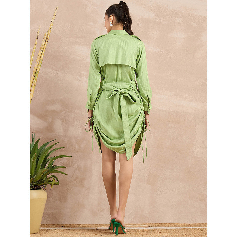 First Resort by Ramola Bachchan Pastel Green Herringbone Trench Dress With Belt (Set of 2)
