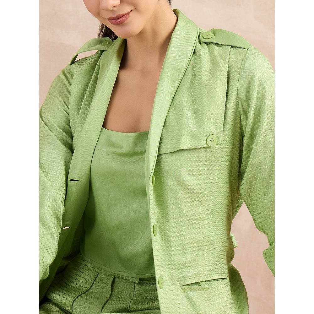 First Resort by Ramola Bachchan Pastel Green Herringbone Trench Dress With Belt (Set of 2)