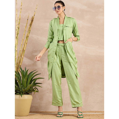 First Resort by Ramola Bachchan Pastel Green Herringbone Trench Dress With Belt (Set of 2)