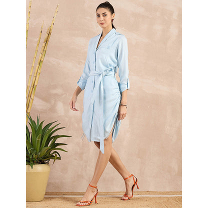 First Resort by Ramola Bachchan Sky Blue Herringbone Trench Dress With Belt (Set of 2)