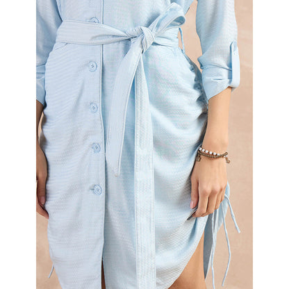 First Resort by Ramola Bachchan Sky Blue Herringbone Trench Dress With Belt (Set of 2)