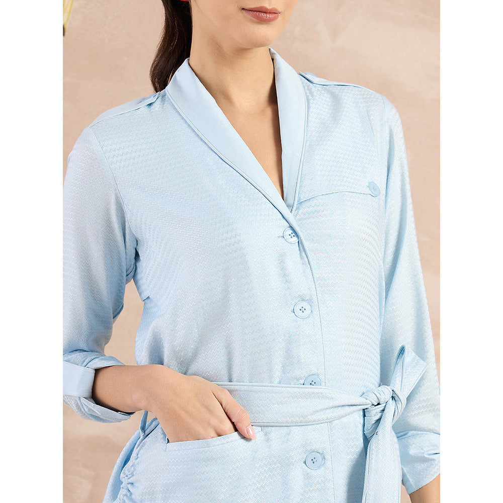 First Resort by Ramola Bachchan Sky Blue Herringbone Trench Dress With Belt (Set of 2)