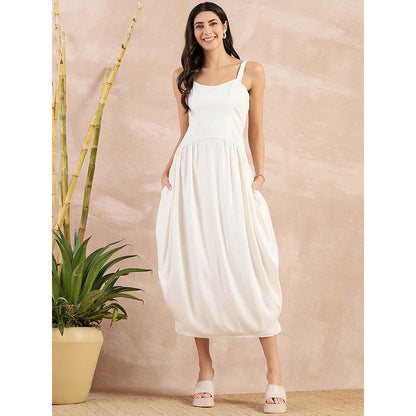 First Resort by Ramola Bachchan Off-White Herringbone Mid Length Dress