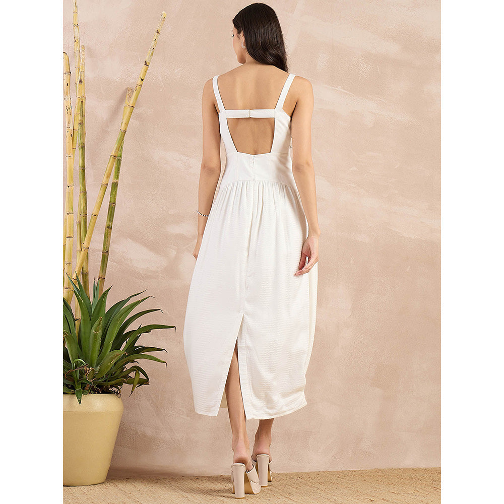 First Resort by Ramola Bachchan Off-White Herringbone Mid Length Dress