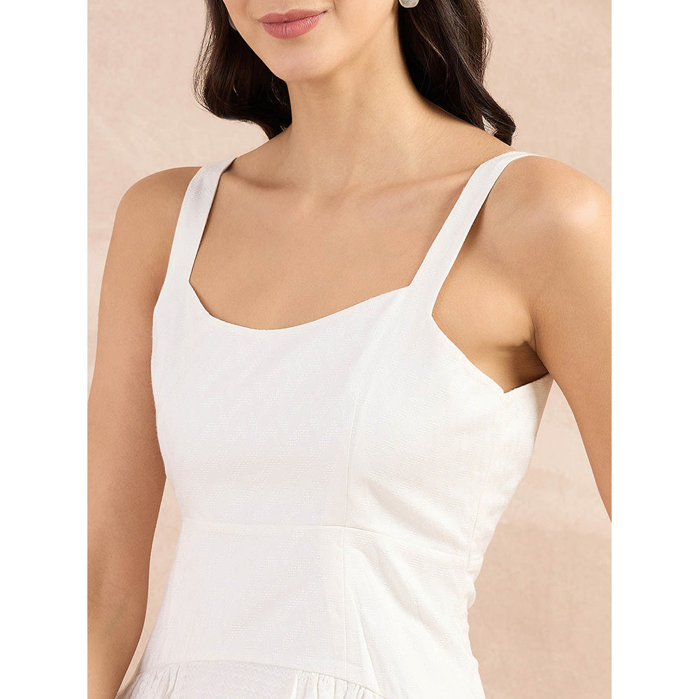 First Resort by Ramola Bachchan Off-White Herringbone Mid Length Dress