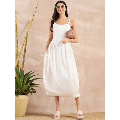 First Resort by Ramola Bachchan Off-White Herringbone Mid Length Dress