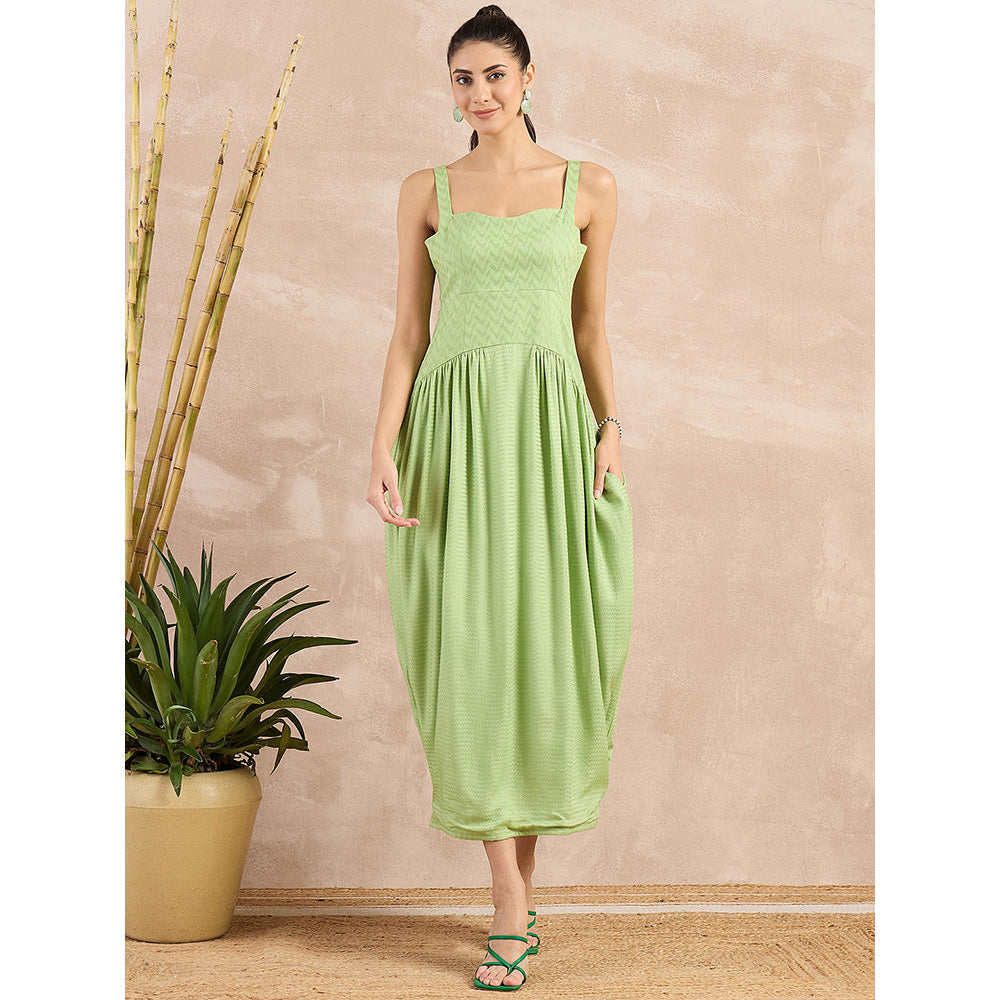 First Resort by Ramola Bachchan Pastel Green Herringbone Mid Length Dress