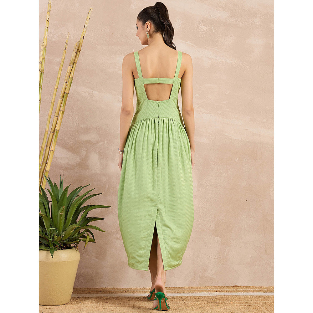 First Resort by Ramola Bachchan Pastel Green Herringbone Mid Length Dress