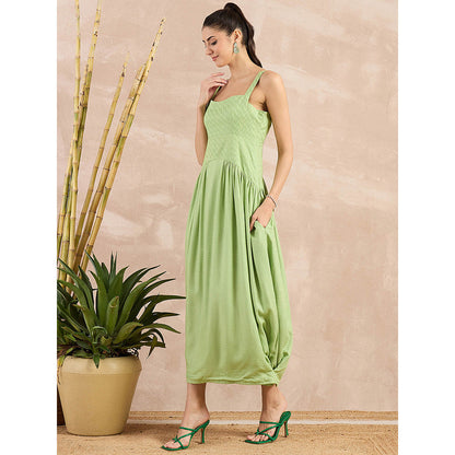 First Resort by Ramola Bachchan Pastel Green Herringbone Mid Length Dress