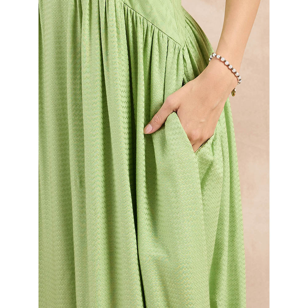 First Resort by Ramola Bachchan Pastel Green Herringbone Mid Length Dress