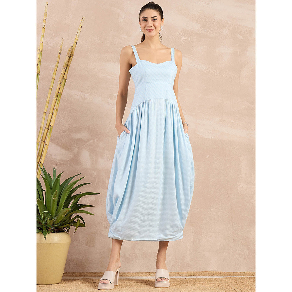 First Resort by Ramola Bachchan Sky Blue Herringbone Mid Length Dress