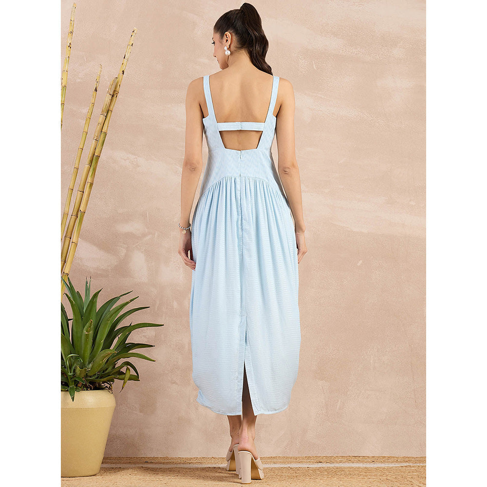First Resort by Ramola Bachchan Sky Blue Herringbone Mid Length Dress