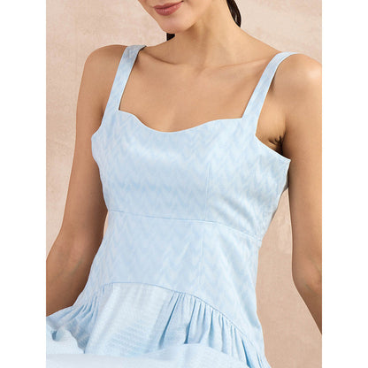 First Resort by Ramola Bachchan Sky Blue Herringbone Mid Length Dress