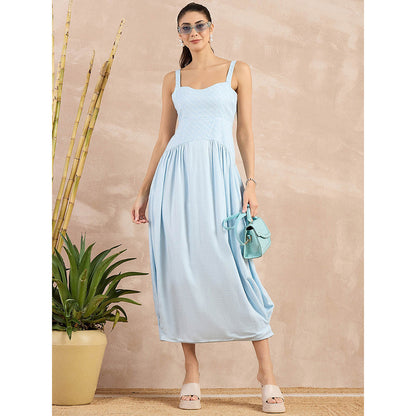 First Resort by Ramola Bachchan Sky Blue Herringbone Mid Length Dress