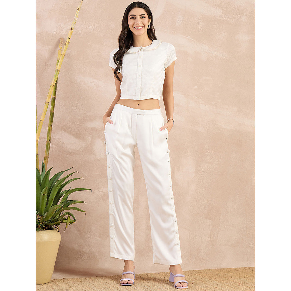 First Resort by Ramola Bachchan White Button Down Straight Trouser