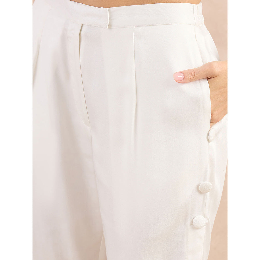 First Resort by Ramola Bachchan White Button Down Straight Trouser
