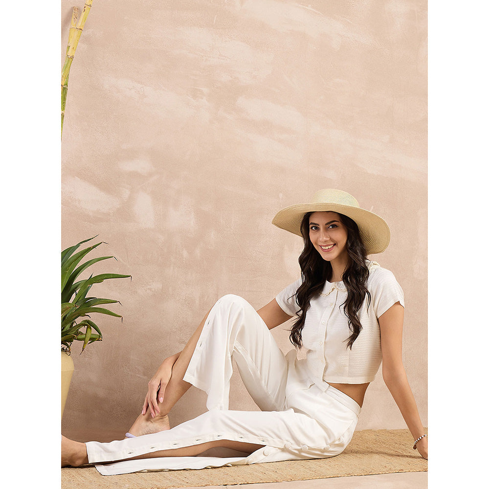 First Resort by Ramola Bachchan White Button Down Straight Trouser