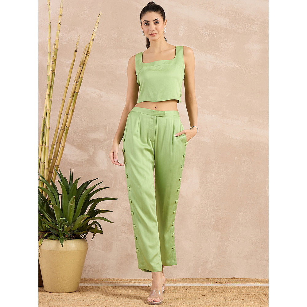 First Resort by Ramola Bachchan Pastel Green Button Down Straight Trouser