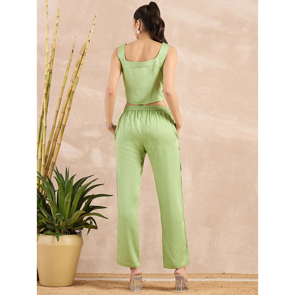 First Resort by Ramola Bachchan Pastel Green Button Down Straight Trouser