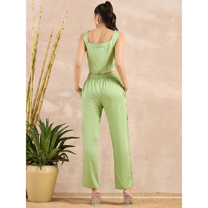 First Resort by Ramola Bachchan Pastel Green Button Down Straight Trouser