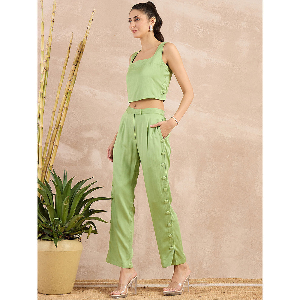 First Resort by Ramola Bachchan Pastel Green Button Down Straight Trouser