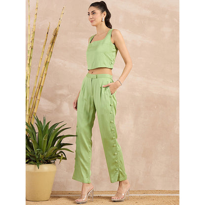 First Resort by Ramola Bachchan Pastel Green Button Down Straight Trouser