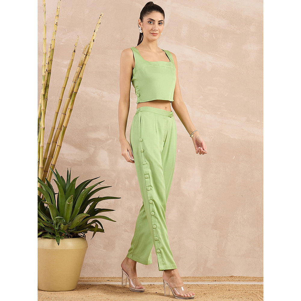 First Resort by Ramola Bachchan Pastel Green Button Down Straight Trouser
