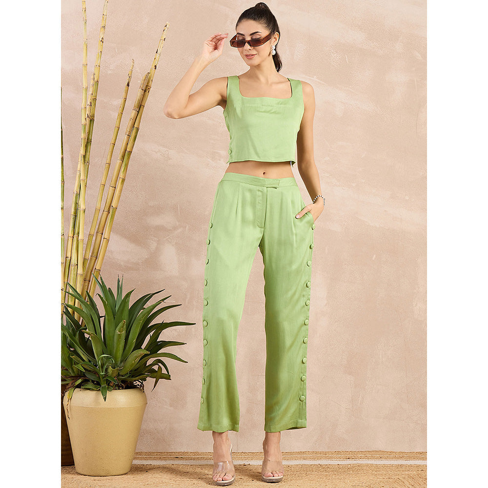First Resort by Ramola Bachchan Pastel Green Button Down Straight Trouser