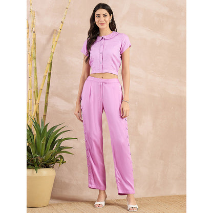 First Resort by Ramola Bachchan Purple Button Down Straight Trouser