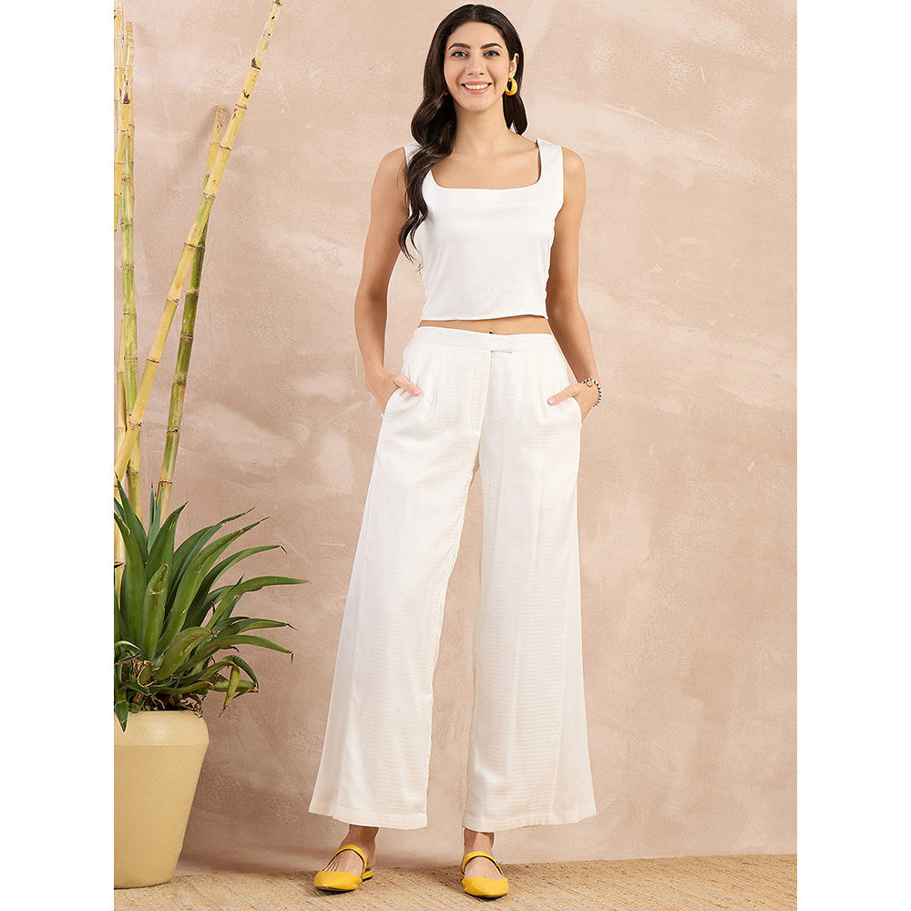 First Resort by Ramola Bachchan White Flared Trouser