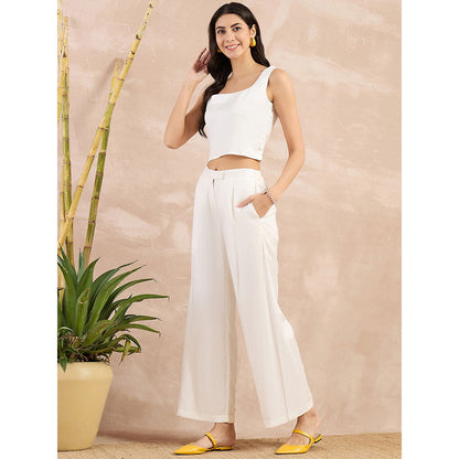 First Resort by Ramola Bachchan White Flared Trouser