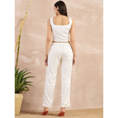 First Resort by Ramola Bachchan White Herringbone Straight Trouser