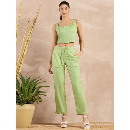 First Resort by Ramola Bachchan Pastel Green Herringbone Straight Trouser