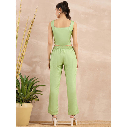 First Resort by Ramola Bachchan Pastel Green Herringbone Straight Trouser